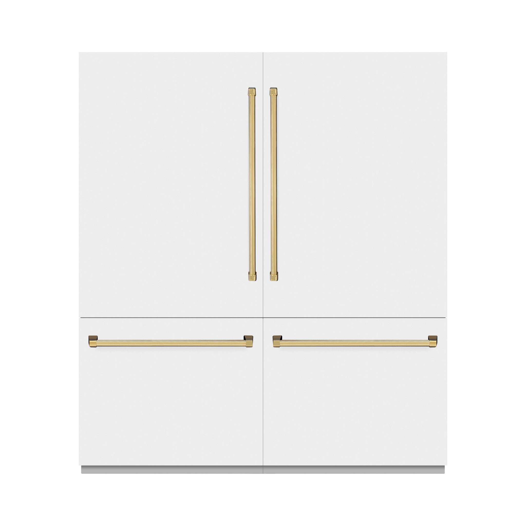 ZLINE Autograph Edition 72 in. 39.6 cu. ft. French Door Built-In Bottom Freezer Refrigerator with Water Dispensers and Ice Makers in White Matte with Graphite Gray Interior and Polished Gold Accents (GRBITZ-WM-72-G)