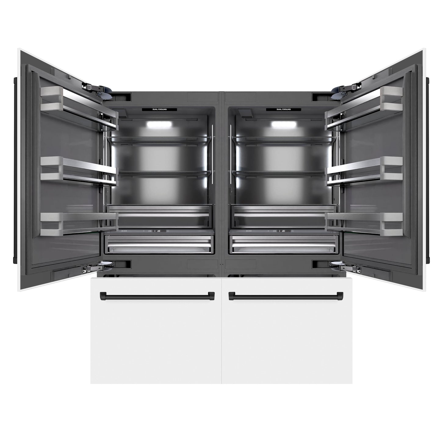 ZLINE Autograph Edition 72 in. 39.6 cu. ft. French Door Built-In Bottom Freezer Refrigerator with Water Dispensers and Ice Makers in White Matte with Graphite Gray Interior and Matte Black Accents (GRBITZ-WM-72-MB)