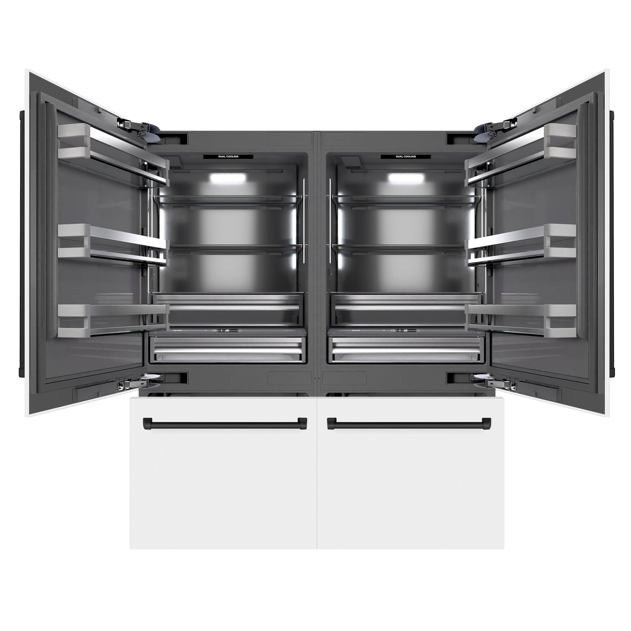 ZLINE Autograph Edition 72 in. 39.6 cu. ft. French Door Built-In Bottom Freezer Refrigerator with Water Dispensers and Ice Makers in White Matte with Graphite Gray Interior and Matte Black Accents (GRBITZ-WM-72-MB)