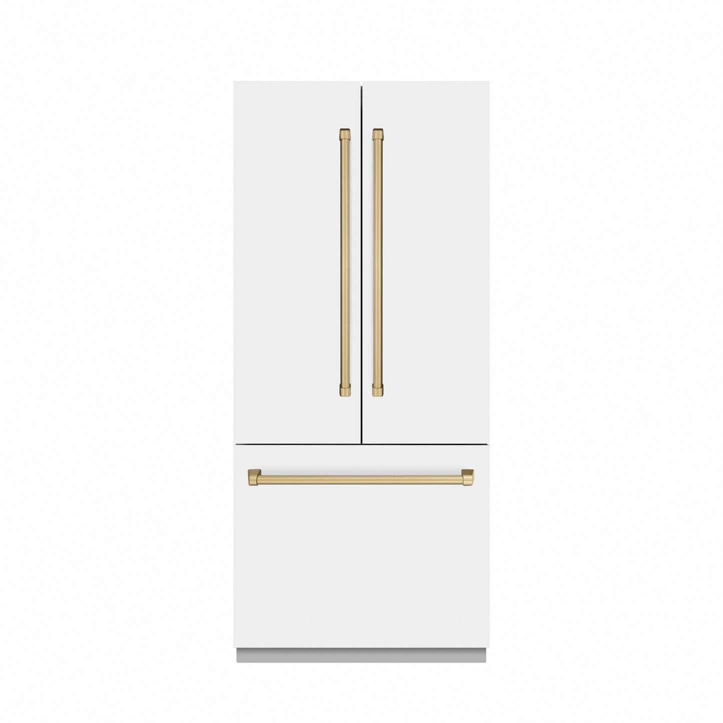 ZLINE Autograph Edition 36 in. 19.6 cu. ft. French Door Built-In Bottom Freezer Refrigerator with Water Dispenser and Ice Maker in White Matte with Graphite Gray Interior and Champagne Bronze Accents (GRBIVZ-WM-36-CB)