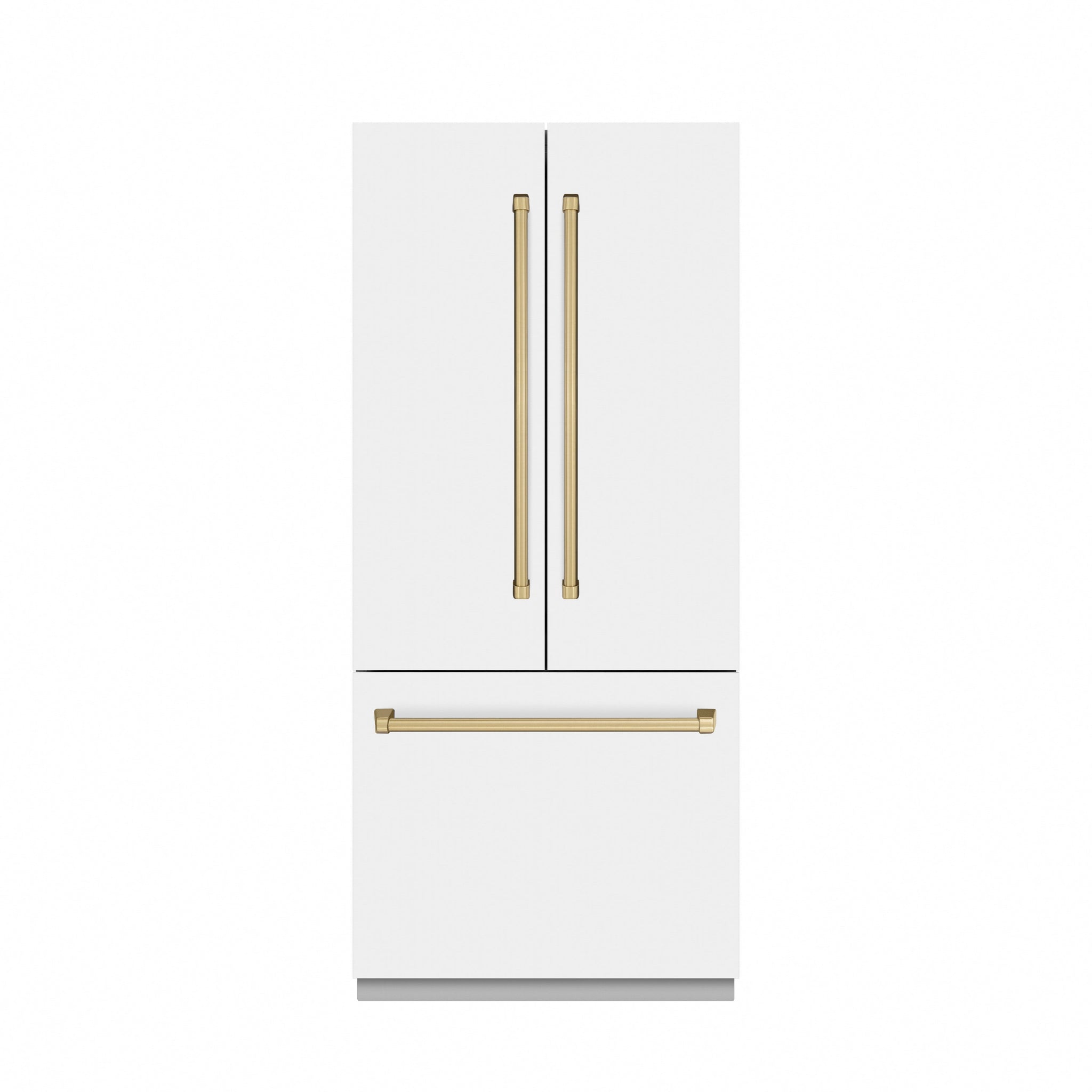 ZLINE Autograph Edition 36 in. 19.6 cu. ft. French Door Built-In Bottom Freezer Refrigerator with Water Dispenser and Ice Maker in White Matte with Graphite Gray Interior and Champagne Bronze Accents (GRBIVZ-WM-36-CB)