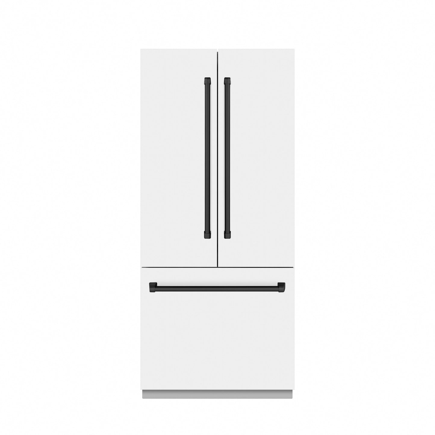 ZLINE Autograph Edition 36 in. 19.6 cu. ft. French Door Built-In Bottom Freezer Refrigerator with Water Dispenser and Ice Maker in White Matte with Graphite Gray Interior and Matte Black Accents (GRBIVZ-WM-36-MB)