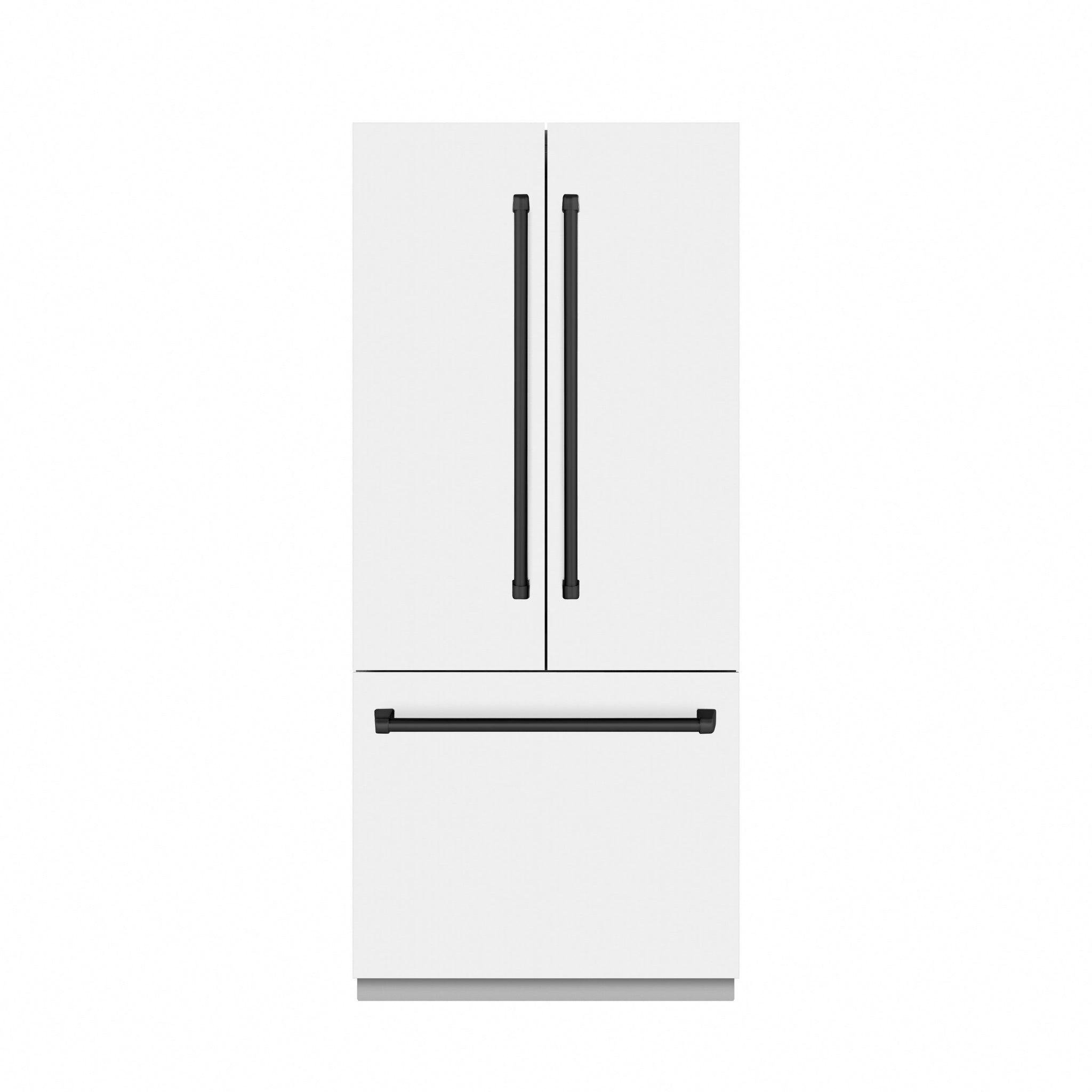 ZLINE Autograph Edition 36 in. 19.6 cu. ft. French Door Built-In Bottom Freezer Refrigerator with Water Dispenser and Ice Maker in White Matte with Graphite Gray Interior and Matte Black Accents (GRBIVZ-WM-36-MB)