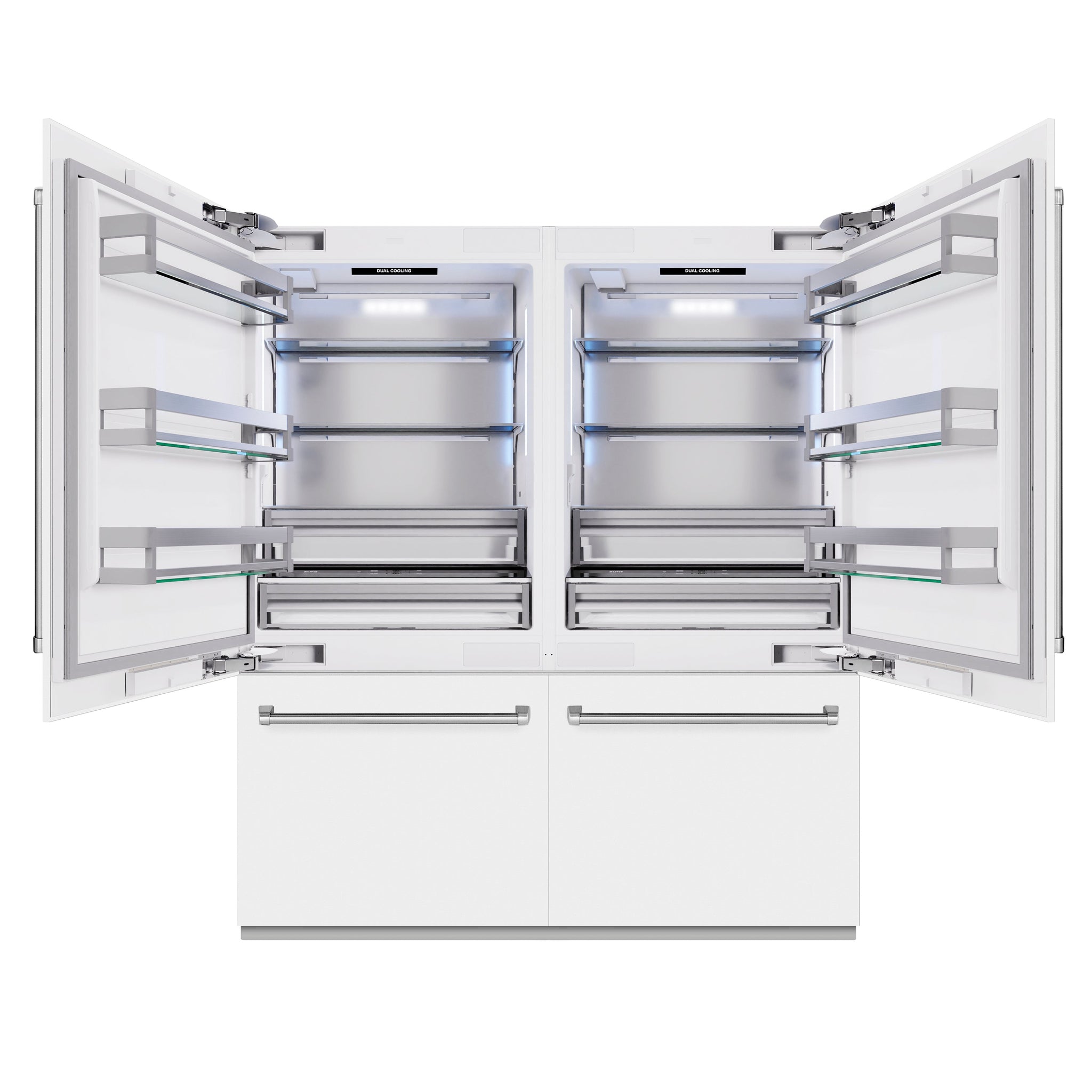 ZLINE 72 in. 39.6 cu. ft. French Door Built-In Bottom Freezer Refrigerator with Water Dispensers and Ice Makers in White Matte (RBIT-WM-72)