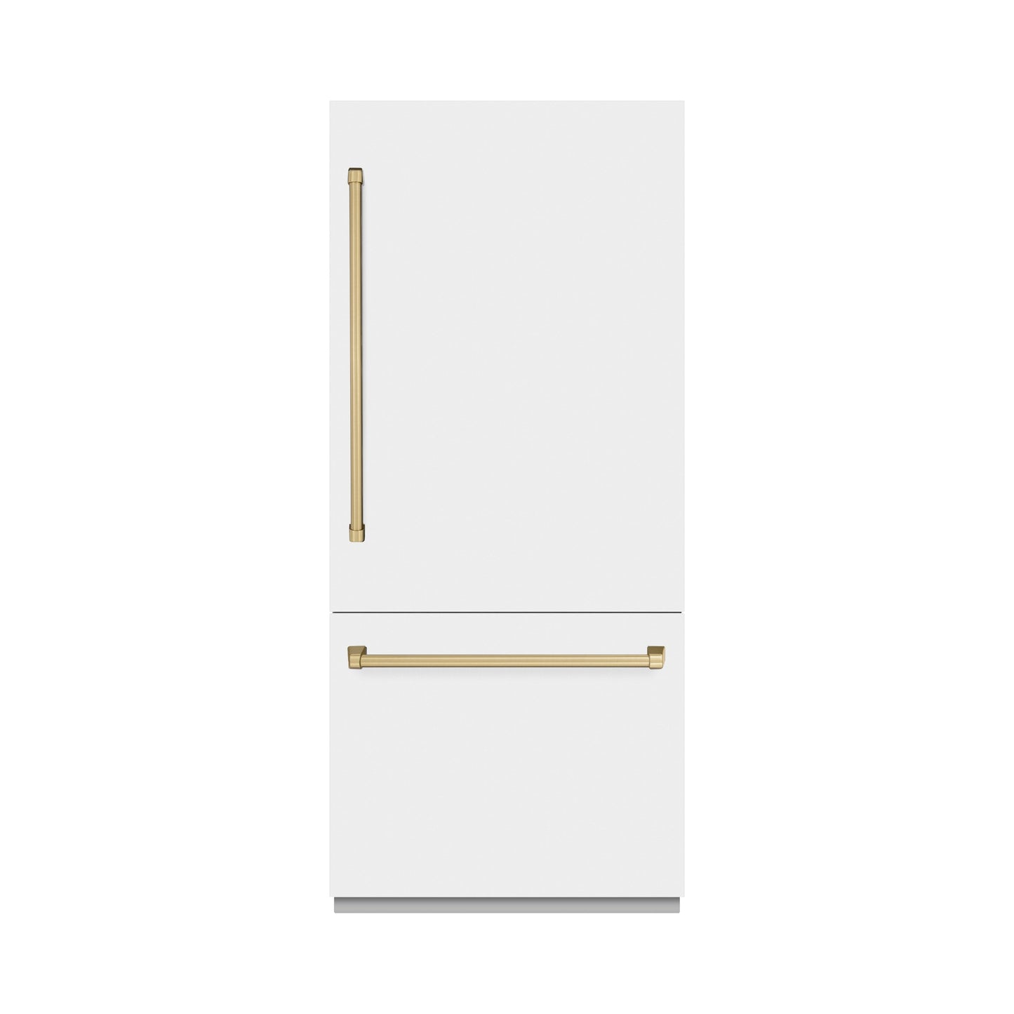 ZLINE Autograph Edition 36 in. 19.8 cu. ft. Built-In Bottom Freezer Refrigerator with Water Dispenser and Ice Maker in White Matte and Champagne Bronze Accents (RBITZ-WM-36-CB)