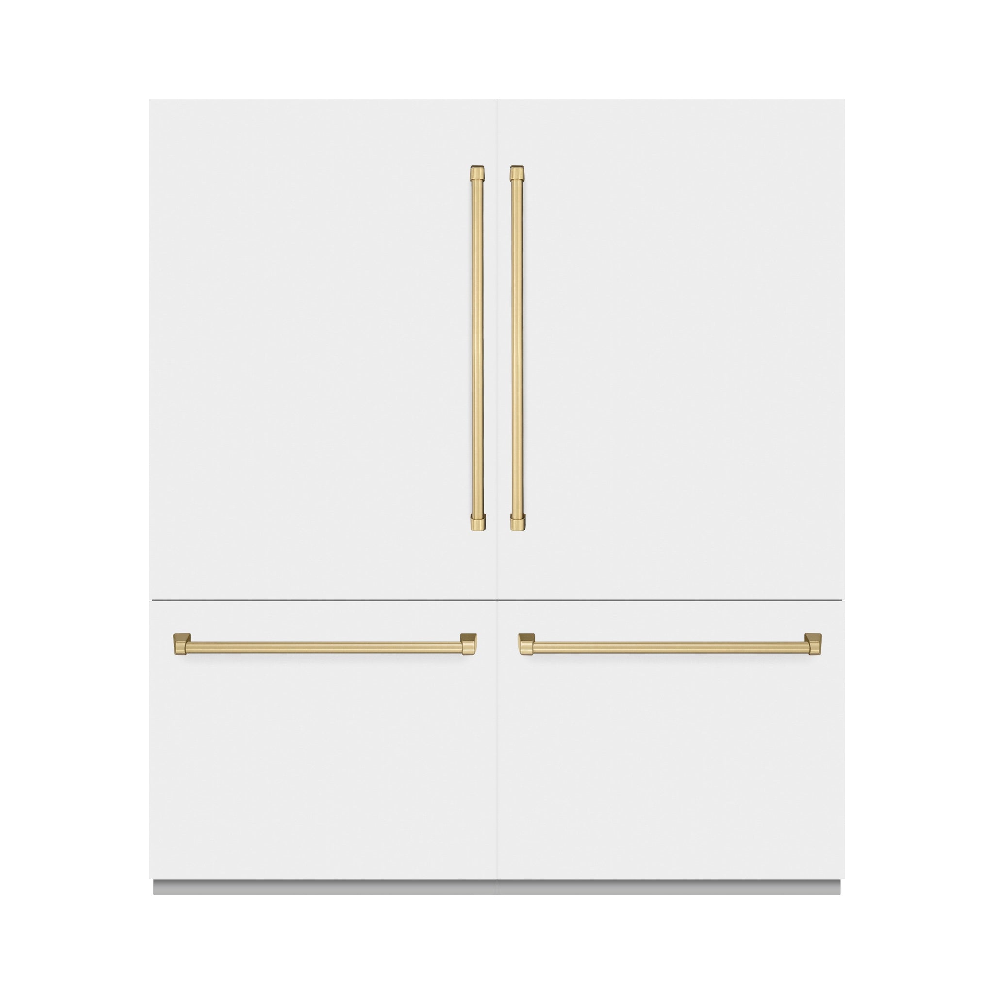 ZLINE Autograph Edition 72 in. 39.6 cu. ft. French Door Built-In Bottom Freezer Refrigerator with Water Dispensers and Ice Makers in White Matte and Champagne Bronze Accents (RBITZ-WM-72-CB)