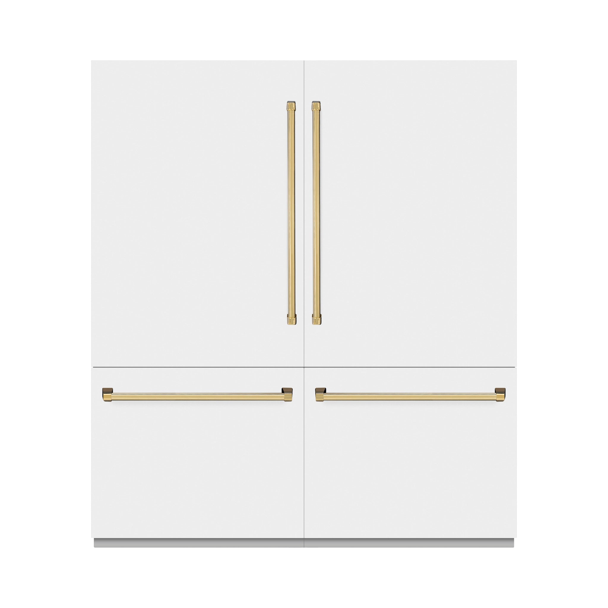 ZLINE Autograph Edition 72 in. 39.6 cu. ft. French Door Built-In Bottom Freezer Refrigerator with Water Dispensers and Ice Makers in White Matte and Polished Gold Accents (RBITZ-WM-72-G)