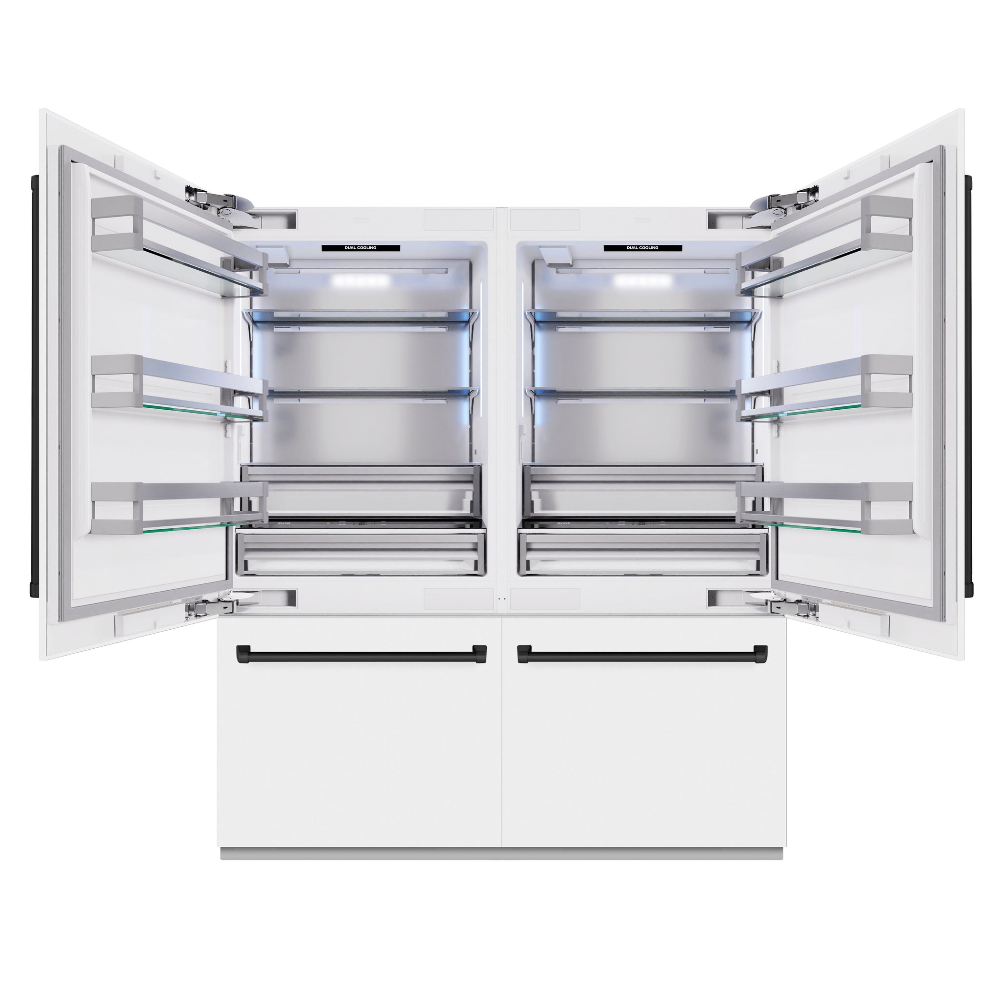 ZLINE Autograph Edition 72 in. 39.6 cu. ft. French Door Built-In Bottom Freezer Refrigerator with Water Dispensers and Ice Makers in White Matte and Matte Black Accents (RBITZ-WM-72-MB)