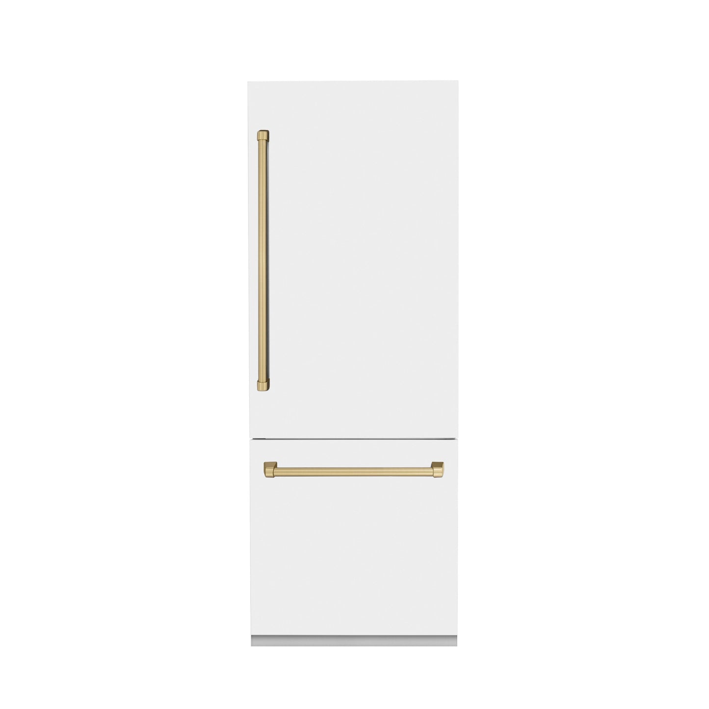 ZLINE Autograph Edition 30 in. 16.1 cu. ft. Built-In Bottom Freezer Refrigerator with Water Dispenser and Ice Maker in White Matte with Champagne Bronze Accents (RBIVZ-WM-30-CB)