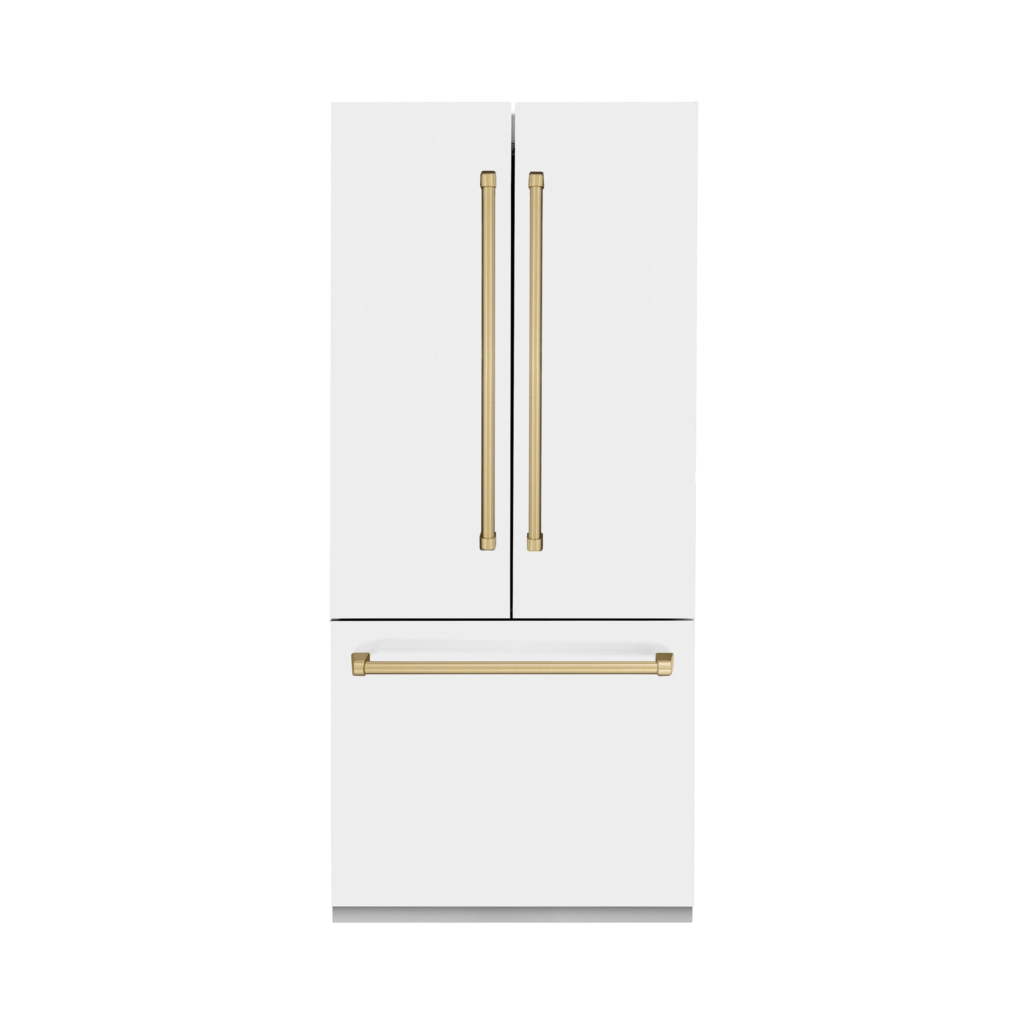 ZLINE Autograph Edition 36 in. 19.6 cu. ft. French Door Built-In Bottom Freezer Refrigerator with Water Dispenser and Ice Maker in White Matte with Champagne Bronze Accents (RBIVZ-WM-36-CB)