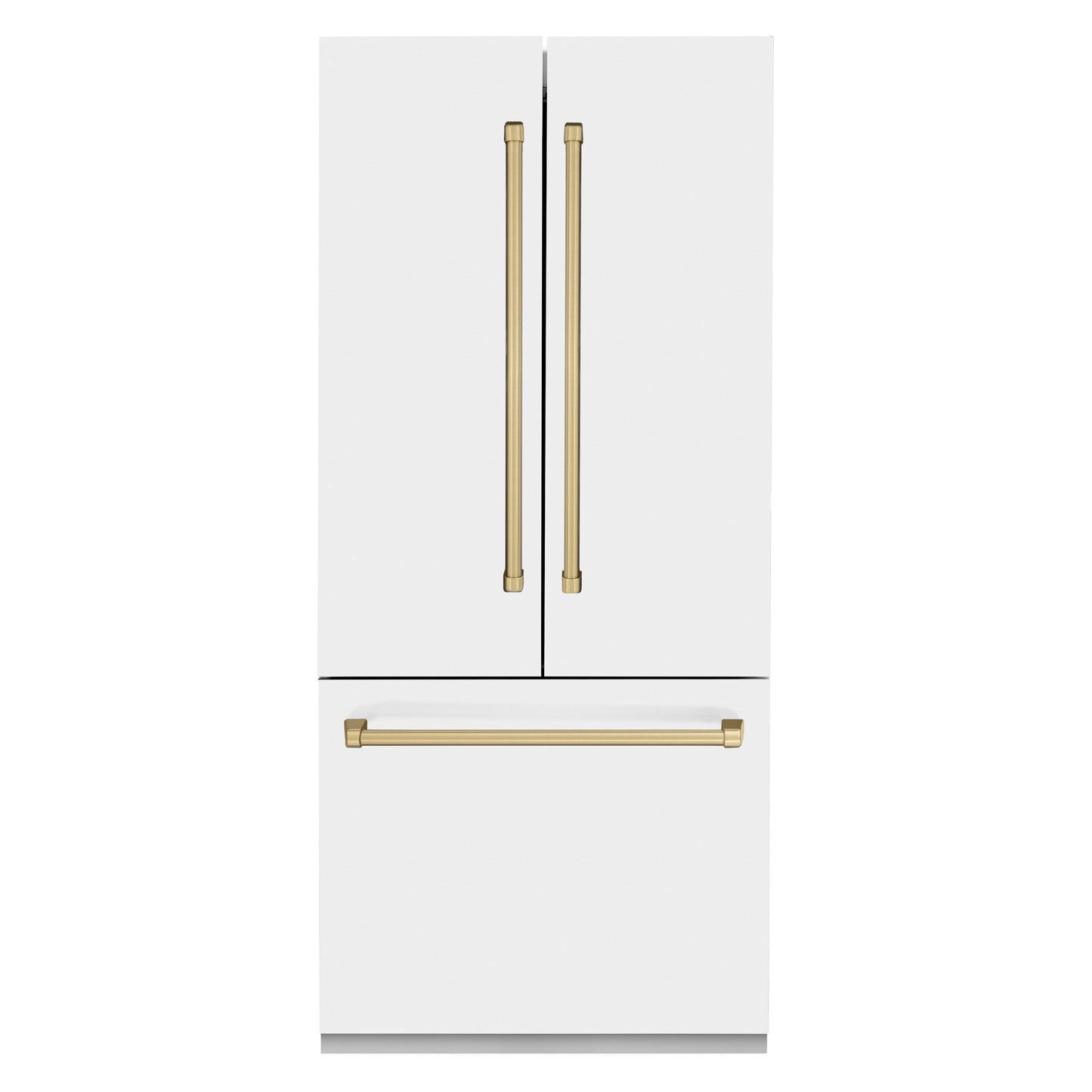 ZLINE Autograph Edition 36 in. 19.6 cu. ft. French Door Built-In Bottom Freezer Refrigerator with Water Dispenser and Ice Maker in White Matte with Champagne Bronze Accents (RBIVZ-WM-36-CB)
