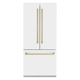 ZLINE Autograph Edition 36 in. 19.6 cu. ft. French Door Built-In Bottom Freezer Refrigerator with Water Dispenser and Ice Maker in White Matte with Champagne Bronze Accents (RBIVZ-WM-36-CB)