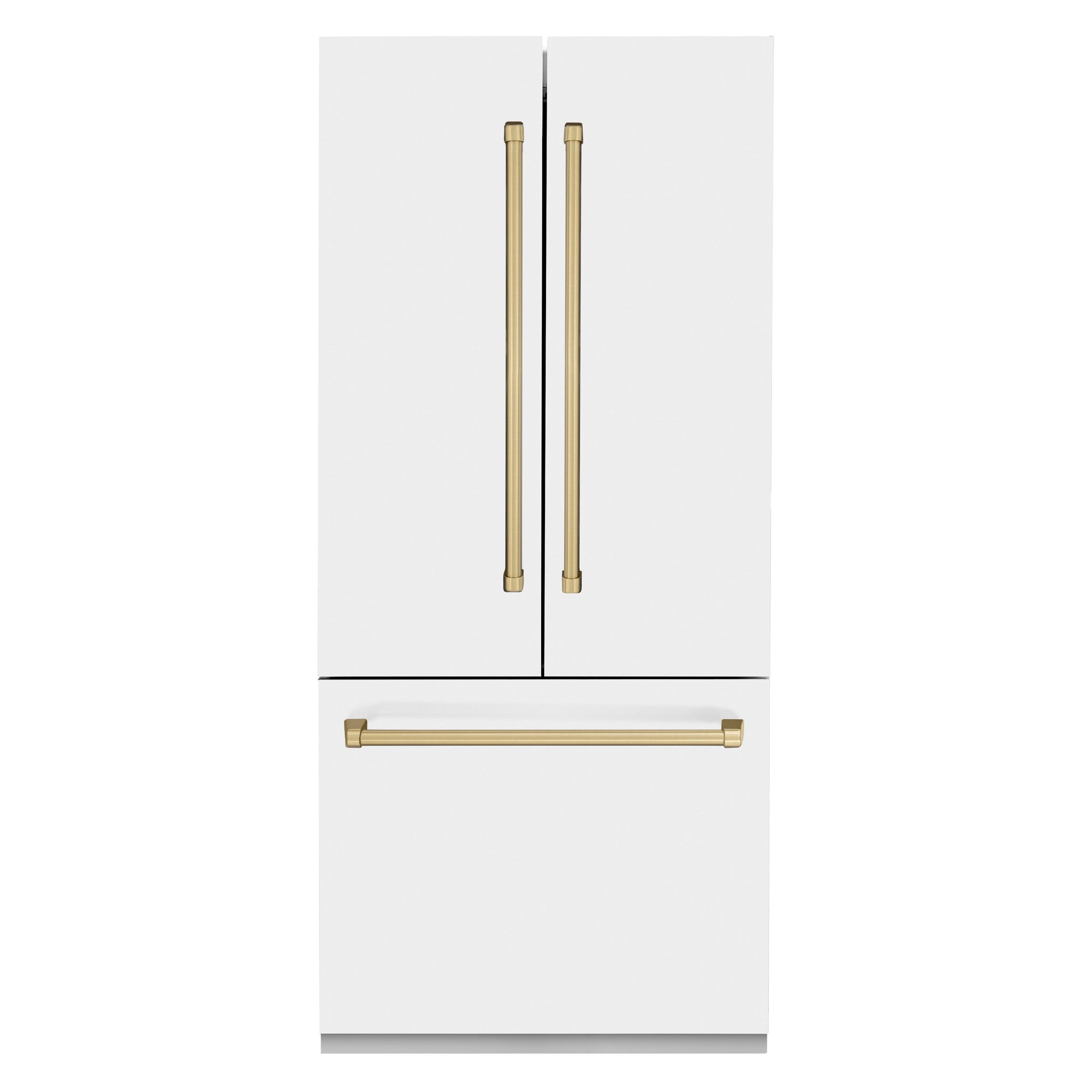 ZLINE Autograph Edition 36 in. 19.6 cu. ft. French Door Built-In Bottom Freezer Refrigerator with Water Dispenser and Ice Maker in White Matte with Champagne Bronze Accents (RBIVZ-WM-36-CB)