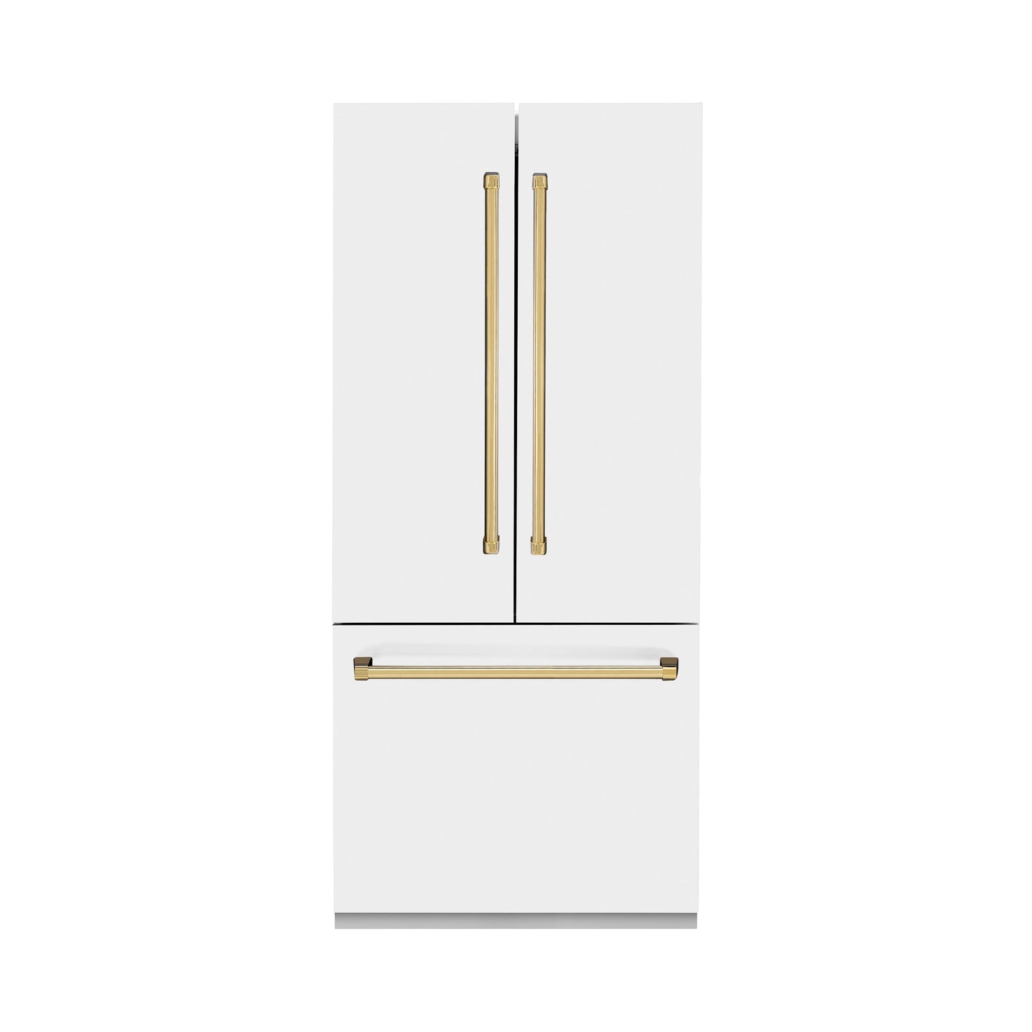 ZLINE Autograph Edition 36 in. 19.6 cu. ft. French Door Built-In Bottom Freezer Refrigerator with Water Dispenser and Ice Maker in White Matte with Polished Gold Accents (RBIVZ-WM-36-G)