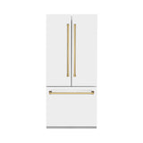 ZLINE Autograph Edition 36 in. 19.6 cu. ft. French Door Built-In Bottom Freezer Refrigerator with Water Dispenser and Ice Maker in White Matte with Polished Gold Accents (RBIVZ-WM-36-G)