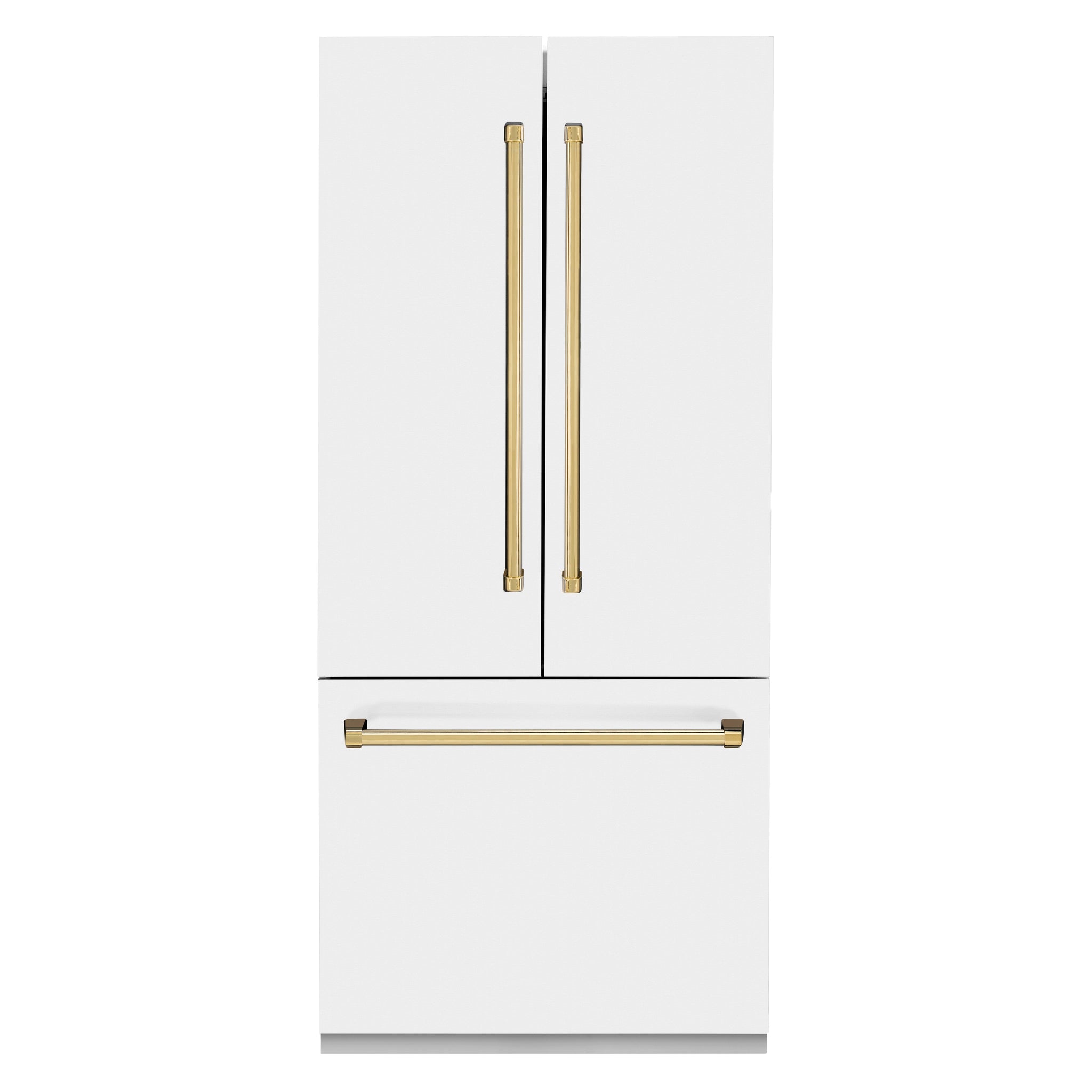 ZLINE Autograph Edition 36 in. 19.6 cu. ft. French Door Built-In Bottom Freezer Refrigerator with Water Dispenser and Ice Maker in White Matte with Polished Gold Accents (RBIVZ-WM-36-G)