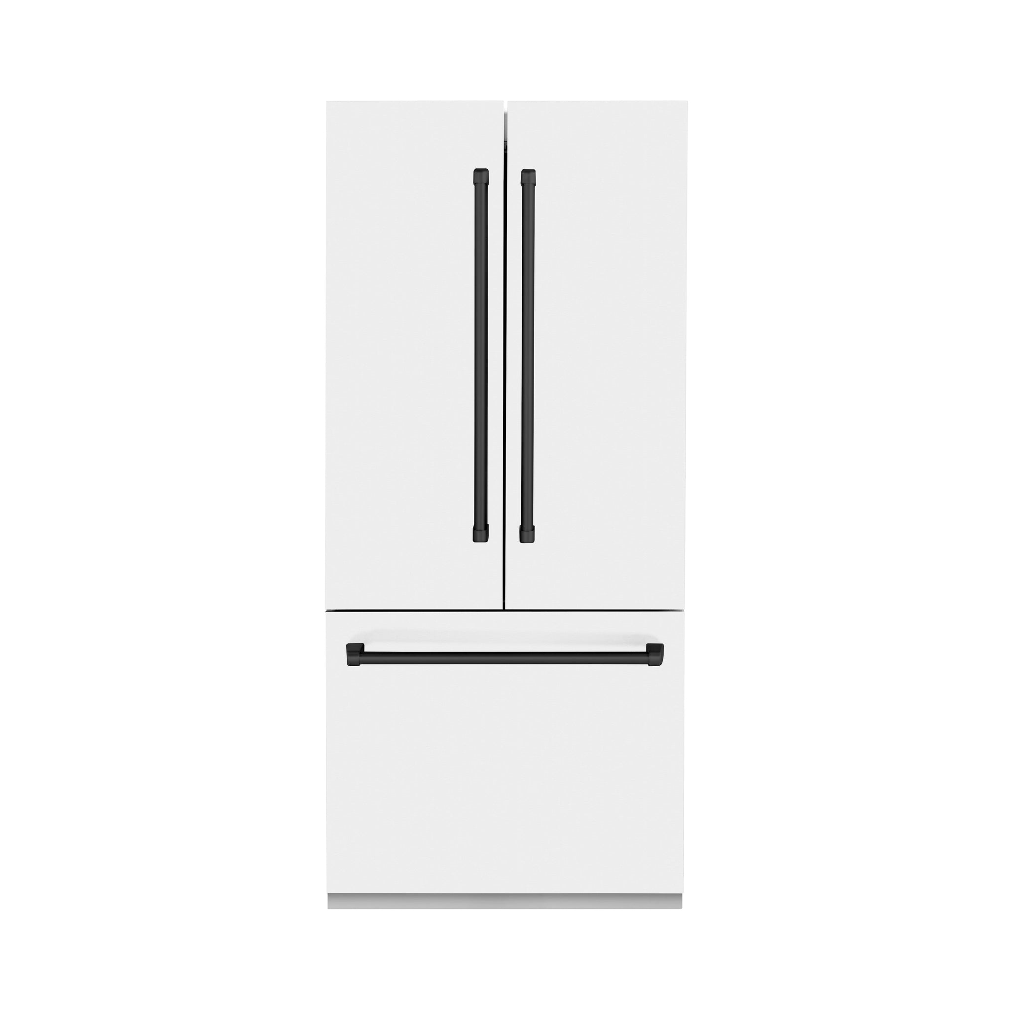 ZLINE Autograph Edition 36 in. 19.6 cu. ft. French Door Built-In Bottom Freezer Refrigerator with Water Dispenser and Ice Maker in White Matte with Matte Black Accents (RBIVZ-WM-36-MB)