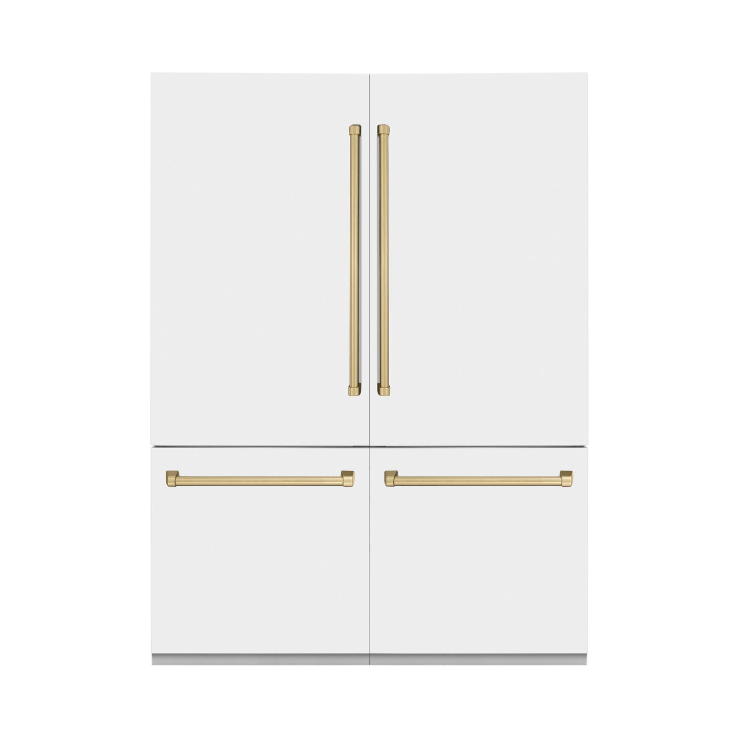 ZLINE Autograph Edition 60 in. 32.2 cu. ft. French Door Built-In Bottom Freezer Refrigerator with Water Dispenser and Ice Maker in White Matte with Polished Gold Accents (RBIVZ-WM-60-G)