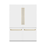 ZLINE Autograph Edition 60 in. 32.2 cu. ft. French Door Built-In Bottom Freezer Refrigerator with Water Dispenser and Ice Maker in White Matte with Polished Gold Accents (RBIVZ-WM-60-G)