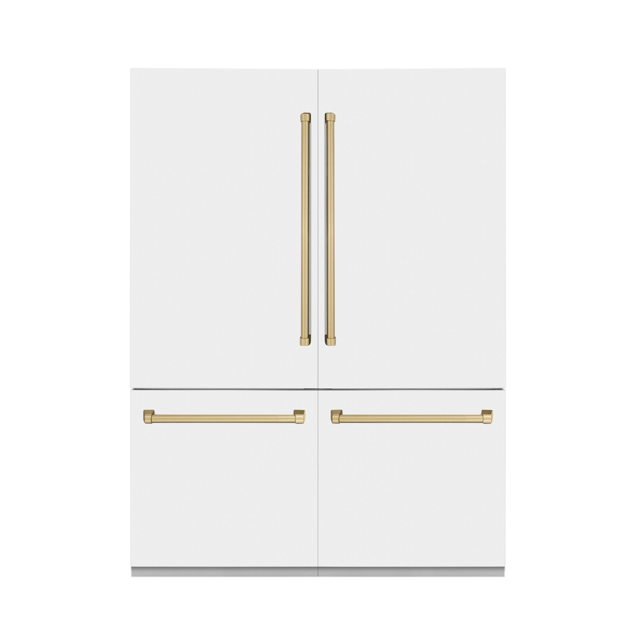 ZLINE Autograph Edition 60 in. 32.2 cu. ft. French Door Built-In Bottom Freezer Refrigerator with Water Dispenser and Ice Maker in White Matte with Champagne Bronze Accents (RBIVZ-WM-60-CB)