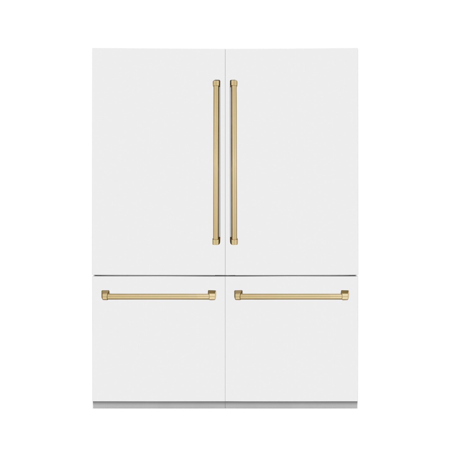 ZLINE Autograph Edition 60 in. 32.2 cu. ft. French Door Built-In Bottom Freezer Refrigerator with Water Dispenser and Ice Maker in White Matte with Polished Gold Accents (RBIVZ-WM-60-G)