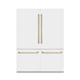 ZLINE Autograph Edition 60 in. 32.2 cu. ft. French Door Built-In Bottom Freezer Refrigerator with Water Dispenser and Ice Maker in White Matte with Polished Gold Accents (RBIVZ-WM-60-G)