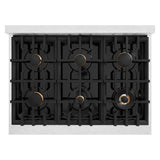 ZLINE Autograph Edition 36 in. 5.2 cu. ft. Classic Dual Fuel Range with 6 Burner Gas Cooktop and Electric Convection Oven in Satin Stainless Steel with White Matte Door and Champagne Bronze Accents (CDRSZ-WM-36-CB)