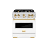 ZLINE Autograph Edition 30 in. 4.2 cu. ft. Classic Dual Fuel Range with 4 Burner Gas Cooktop and Electric Convection Oven in Satin Stainless Steel with White Matte Door and Polished Gold Accents (CDRSZ-WM-30-G)