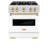 ZLINE Autograph Edition 30 in. 4.2 cu. ft. Classic Dual Fuel Range with 4 Burner Gas Cooktop and Electric Convection Oven in Satin Stainless Steel with White Matte Door and Polished Gold Accents (CDRSZ-WM-30-G)