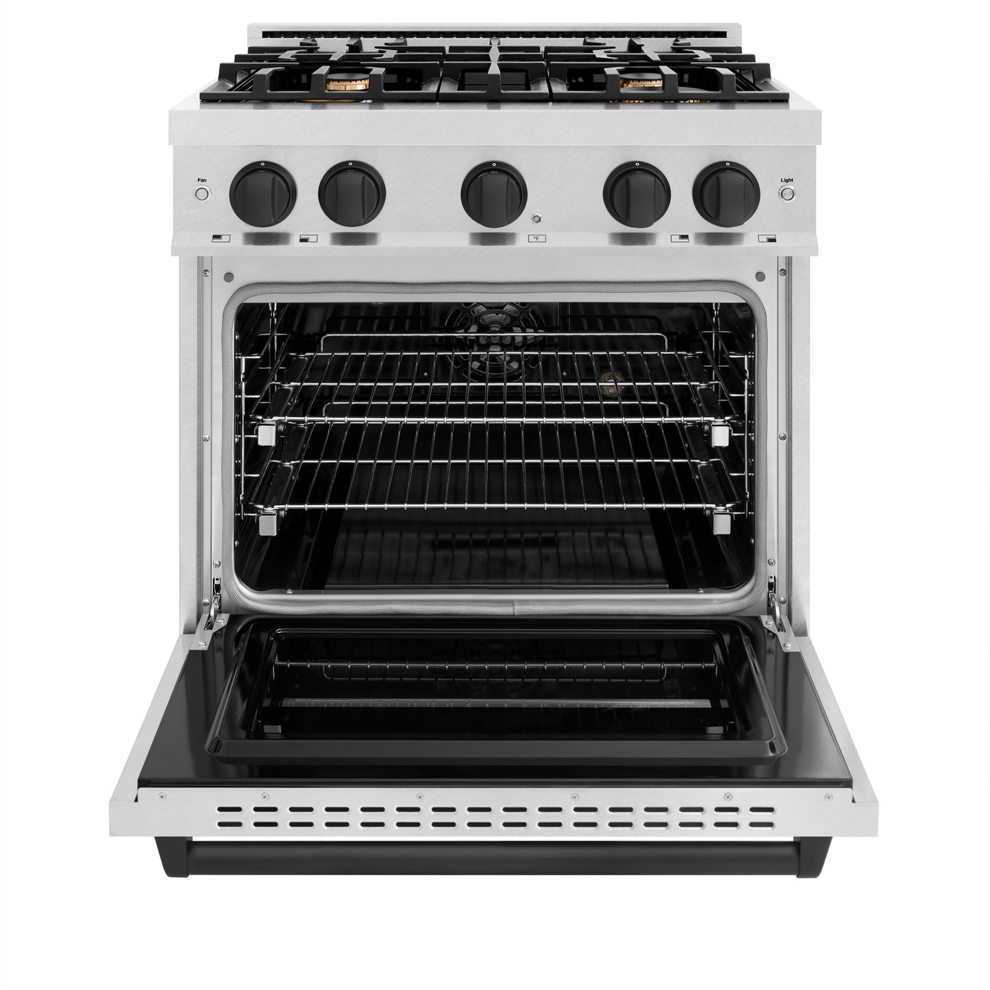 ZLINE Autograph Edition 30 in. 4.2 cu. ft. Classic Dual Fuel Range with 4 Burner Gas Cooktop and Electric Convection Oven in Satin Stainless Steel with Matte Black Accents (CDRSZ-30-MB)