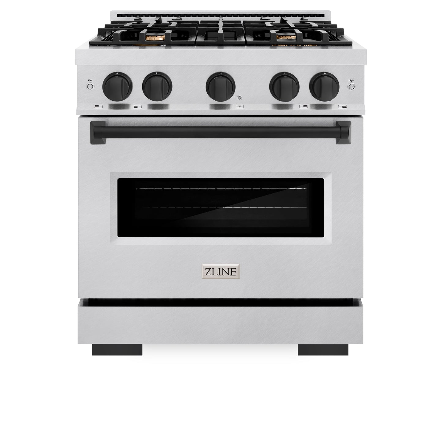 ZLINE Autograph Edition 30 in. 4.2 cu. ft. Classic Dual Fuel Range with 4 Burner Gas Cooktop and Electric Convection Oven in Satin Stainless Steel with Matte Black Accents (CDRSZ-30-MB)