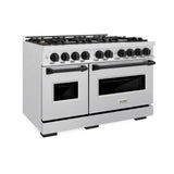 ZLINE Autograph Edition 48 in. 6.7 cu. ft. Classic Double Oven Dual Fuel Range with 8 Burner Gas Cooktop in Satin Stainless Steel and Matte Black Accents (CDRSZ-48-MB)
