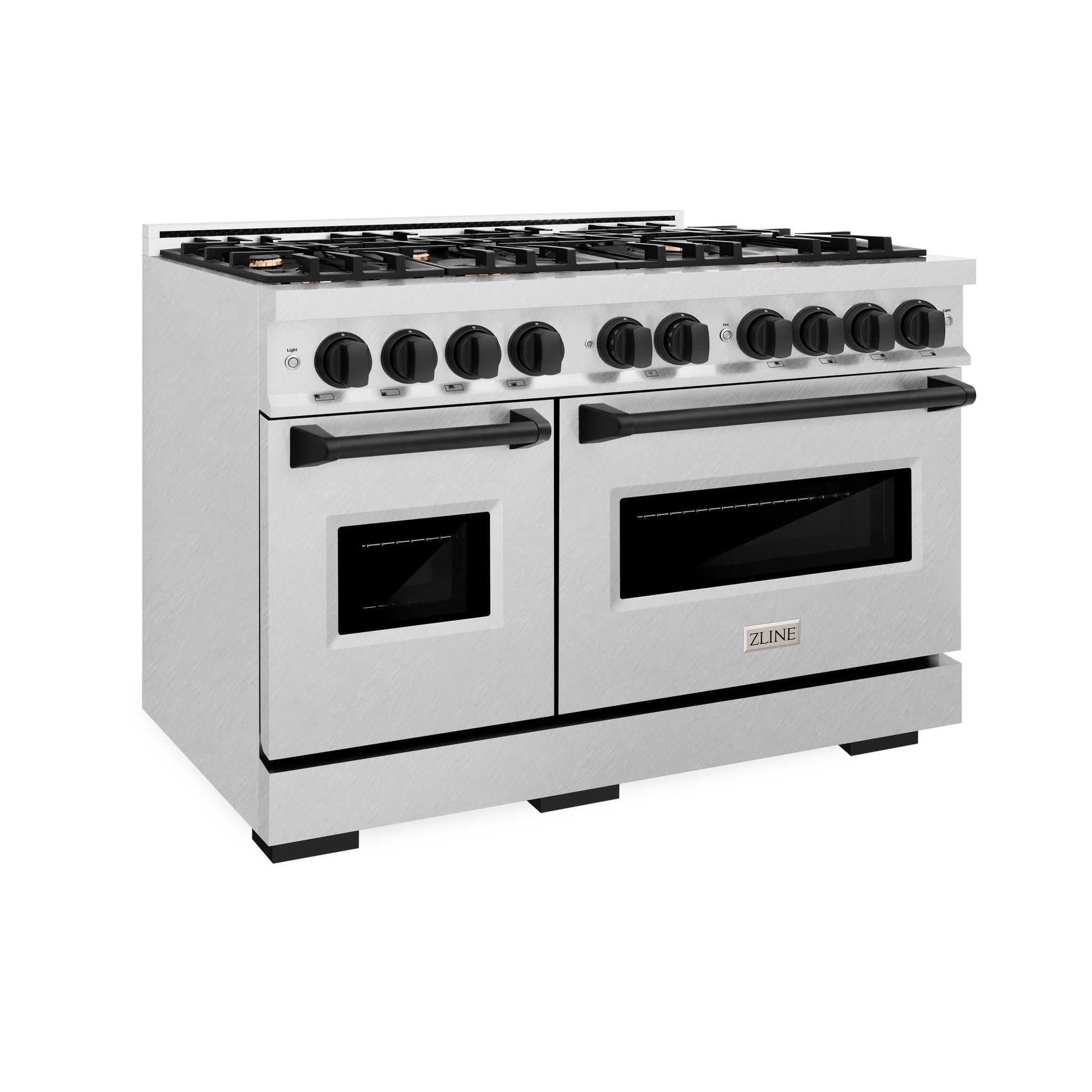 ZLINE Autograph Edition 48 in. 6.7 cu. ft. Classic Double Oven Dual Fuel Range with 8 Burner Gas Cooktop in Satin Stainless Steel and Matte Black Accents (CDRSZ-48-MB)