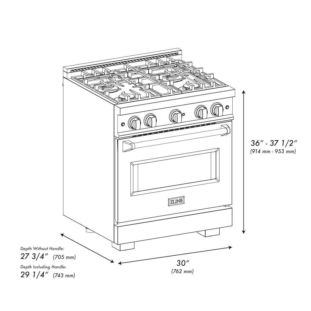 ZLINE Autograph Edition 30 in. 4.2 cu. ft. Classic Dual Fuel Range with 4 Burner Gas Cooktop and Electric Convection Oven in Satin Stainless Steel with White Matte Door and Matte Black Accents (CDRSZ-WM-30-MB)