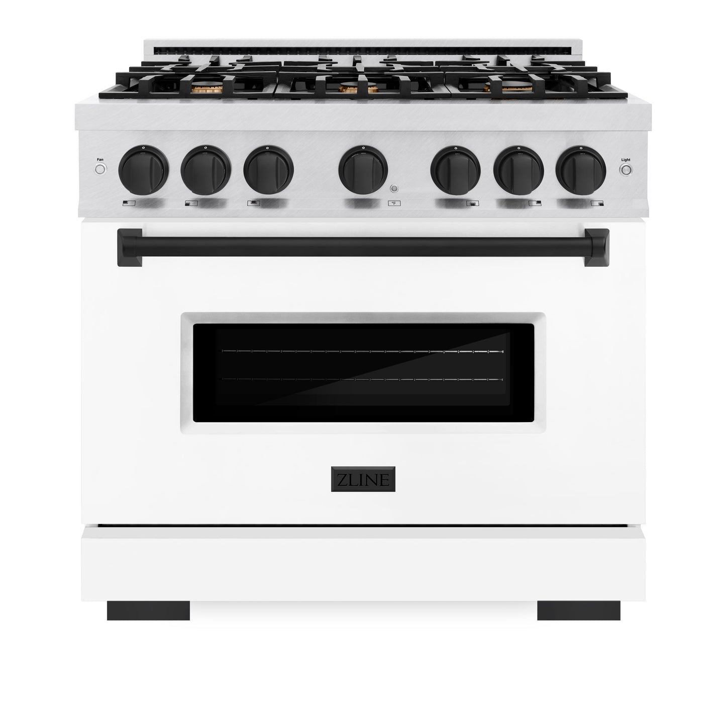 ZLINE Autograph Edition 36 in. 5.2 cu. ft. Classic Dual Fuel Range with 6 Burner Gas Cooktop and Electric Convection Oven in Satin Stainless Steel with White Matte Door and Matte Black Accents (CDRSZ-WM-36-MB)