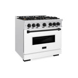 ZLINE Autograph Edition 36 in. 5.2 cu. ft. Classic Dual Fuel Range with 6 Burner Gas Cooktop and Electric Convection Oven in Satin Stainless Steel with White Matte Door and Matte Black Accents (CDRSZ-WM-36-MB)