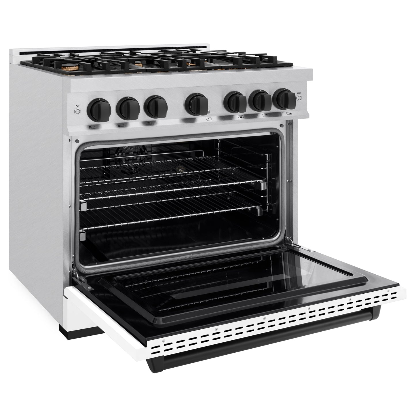 ZLINE Autograph Edition 36 in. 5.2 cu. ft. Classic Dual Fuel Range with 6 Burner Gas Cooktop and Electric Convection Oven in Satin Stainless Steel with White Matte Door and Matte Black Accents (CDRSZ-WM-36-MB)