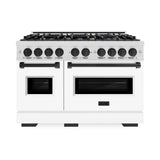 ZLINE Autograph Edition 48 in. 6.7 cu. ft. Classic Double Oven Dual Fuel Range with 8 Burner Gas Cooktop in Satin Stainless Steel with White Matte Doors and Matte Black Accents (CDRSZ-WM-48-MB)