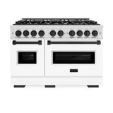 ZLINE Autograph Edition 48 in. 6.7 cu. ft. Classic Double Oven Dual Fuel Range with 8 Burner Gas Cooktop in Satin Stainless Steel with White Matte Doors and Matte Black Accents (CDRSZ-WM-48-MB)