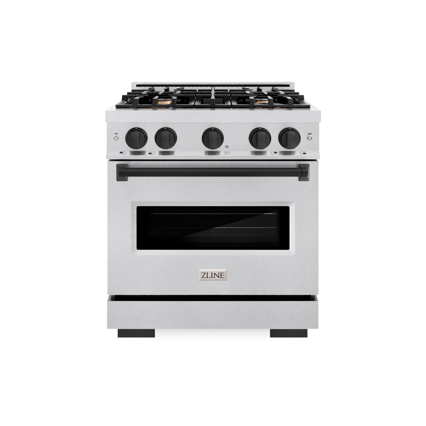 ZLINE Autograph Edition 30 in. 4.2 cu. ft. Classic Gas Range with 4 Burner Cooktop and Convection Gas Oven in Satin Stainless Steel and Matte Black Accents (CGRSZ-30-MB)