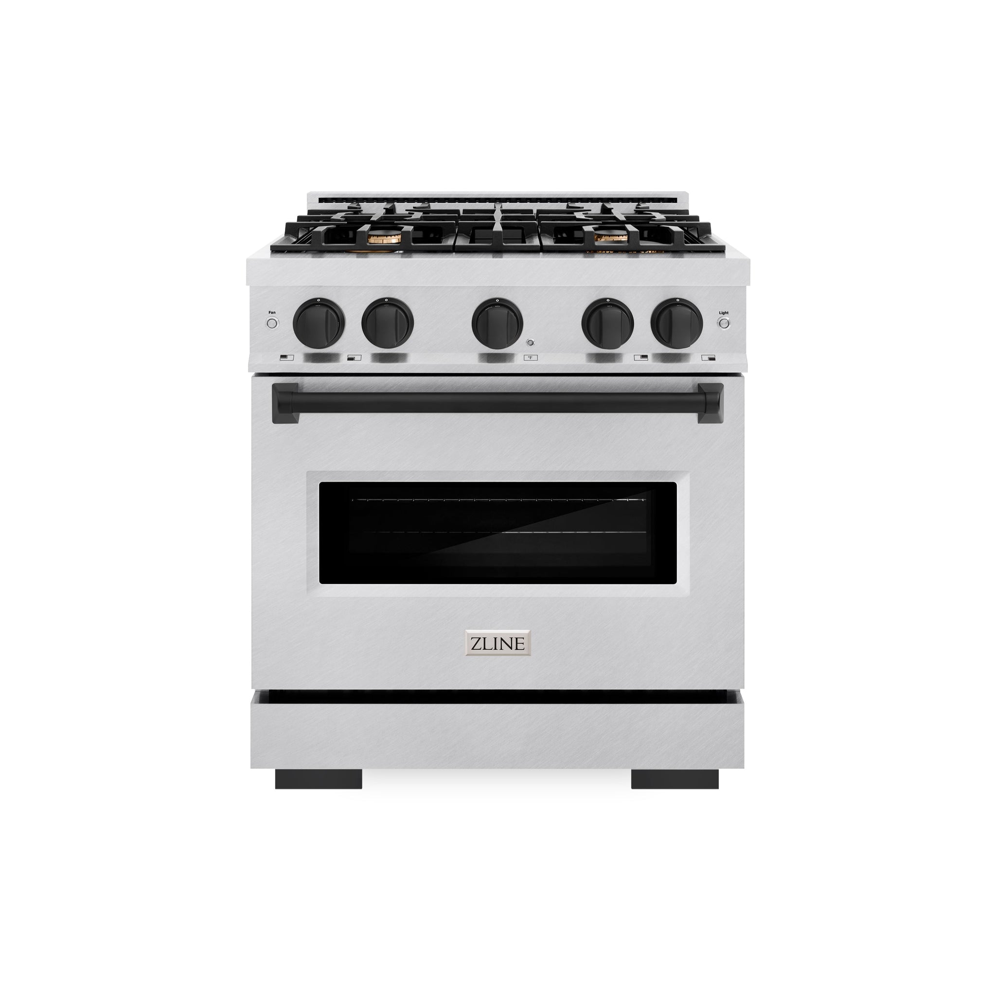 ZLINE Autograph Edition 30 in. 4.2 cu. ft. Classic Gas Range with 4 Burner Cooktop and Convection Gas Oven in Satin Stainless Steel and Matte Black Accents (CGRSZ-30-MB)