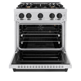 ZLINE Autograph Edition 30 in. 4.2 cu. ft. Classic Gas Range with 4 Burner Cooktop and Convection Gas Oven in Satin Stainless Steel and Matte Black Accents (CGRSZ-30-MB)