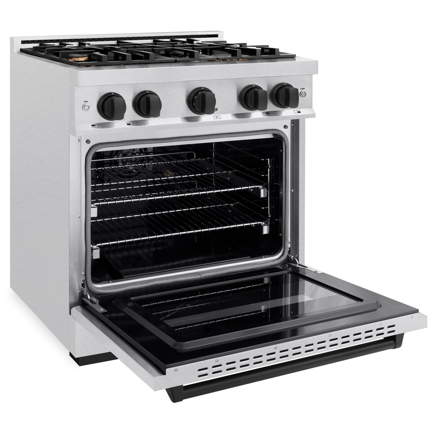 ZLINE Autograph Edition 30 in. 4.2 cu. ft. Classic Gas Range with 4 Burner Cooktop and Convection Gas Oven in Satin Stainless Steel and Matte Black Accents (CGRSZ-30-MB)