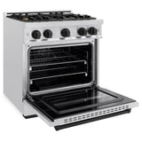 ZLINE Autograph Edition 30 in. 4.2 cu. ft. Classic Gas Range with 4 Burner Cooktop and Convection Gas Oven in Satin Stainless Steel and Matte Black Accents (CGRSZ-30-MB)