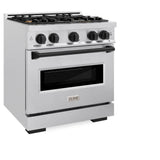 ZLINE Autograph Edition 30 in. 4.2 cu. ft. Classic Gas Range with 4 Burner Cooktop and Convection Gas Oven in Satin Stainless Steel and Matte Black Accents (CGRSZ-30-MB)