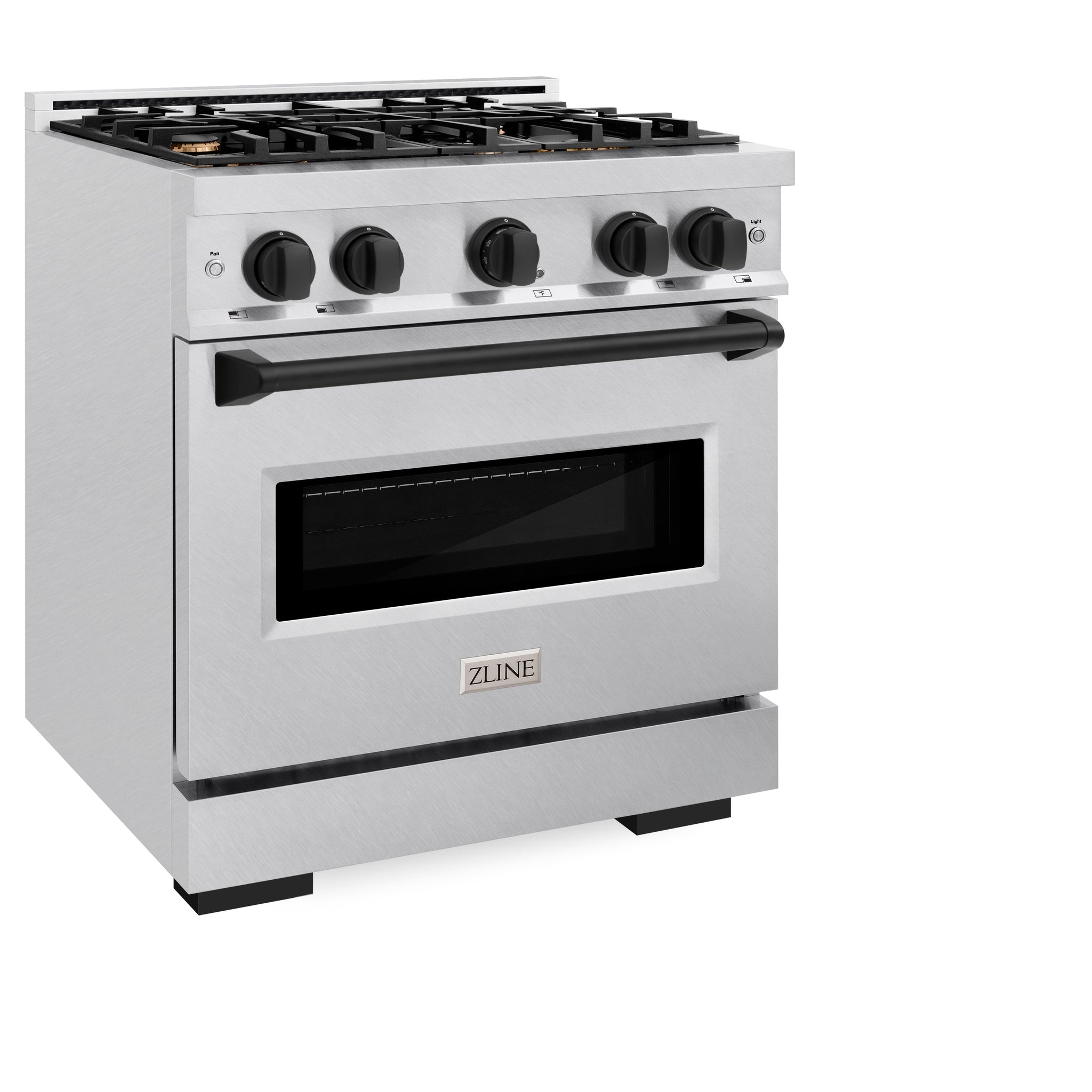 ZLINE Autograph Edition 30 in. 4.2 cu. ft. Classic Gas Range with 4 Burner Cooktop and Convection Gas Oven in Satin Stainless Steel and Matte Black Accents (CGRSZ-30-MB)