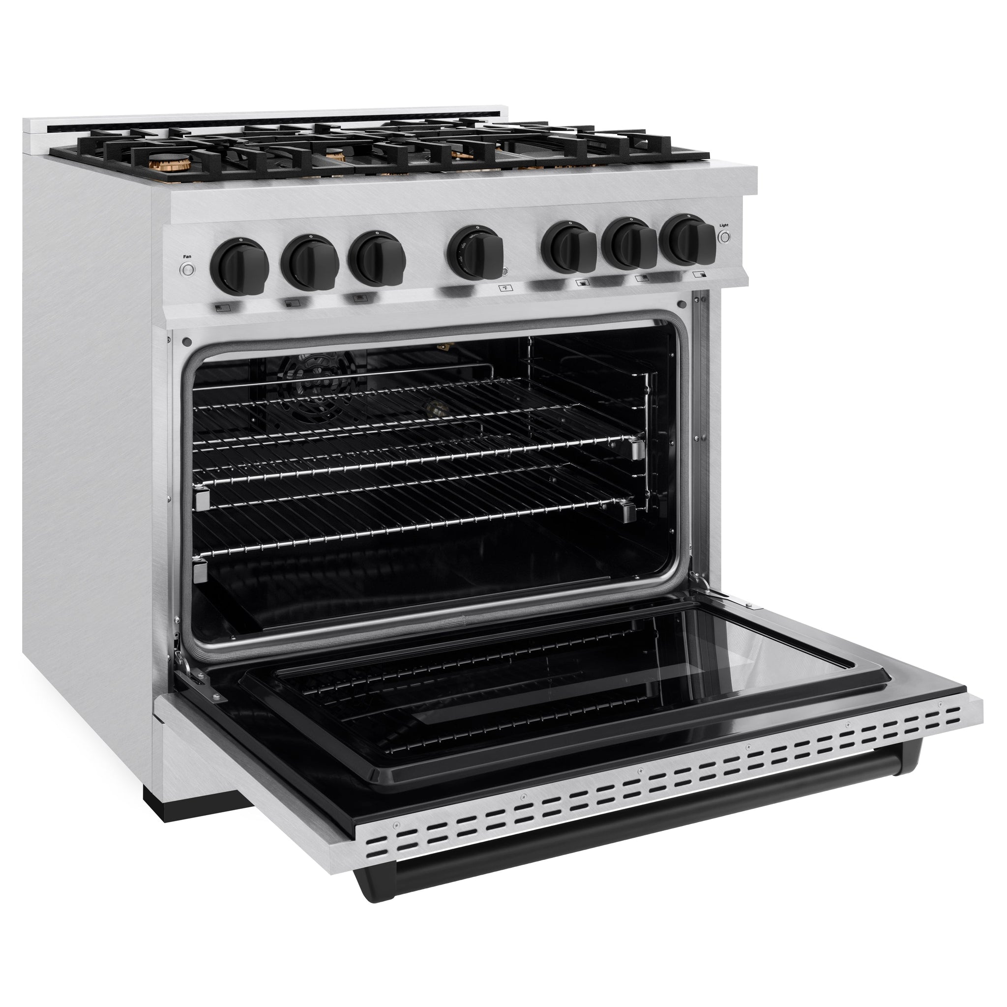 ZLINE Autograph Edition 36 in. 5.2 cu. ft. Classic Gas Range with 6 Burner Cooktop and Convection Gas Oven in Satin Stainless Steel and Matte Black Accents (CGRSZ-36-MB)