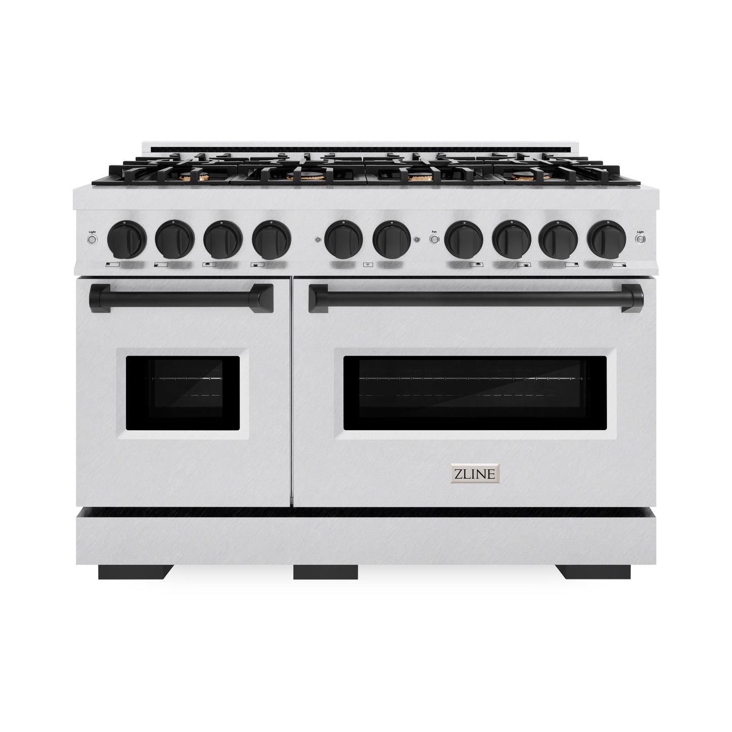 ZLINE Autograph Edition 48 in. 6.7 cu. ft. Classic Double Oven Gas Range with 8 Burner Cooktop in Satin Stainless Steel and Matte Black Accents (CGRSZ-48-MB)
