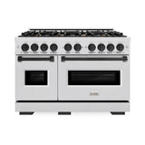 ZLINE Autograph Edition 48 in. 6.7 cu. ft. Classic Double Oven Gas Range with 8 Burner Cooktop in Satin Stainless Steel and Matte Black Accents (CGRSZ-48-MB)
