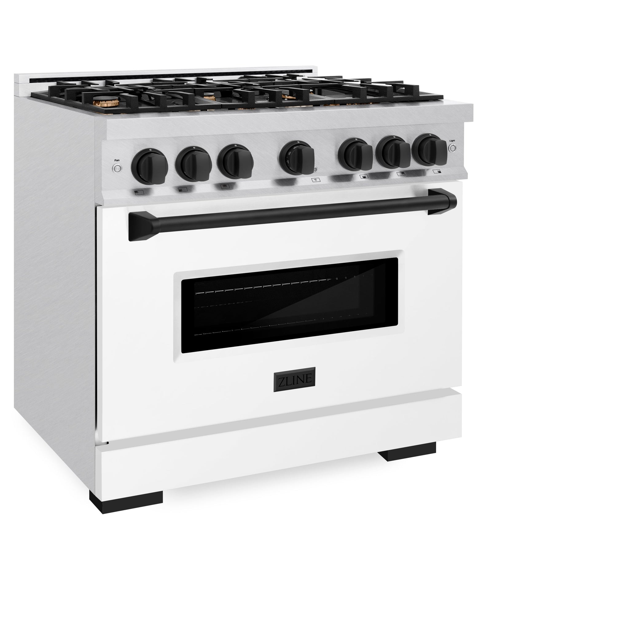 ZLINE Autograph Edition 36 in. 5.2 cu. ft. Classic Gas Range with 6 Burner Cooktop and Convection Gas Oven in Satin Stainless Steel with White Matte Door and Matte Black Accents (CGRSZ-WM-36-MB)